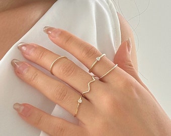 Delicate ring set gold, simple stacking ring, gold rings with stone