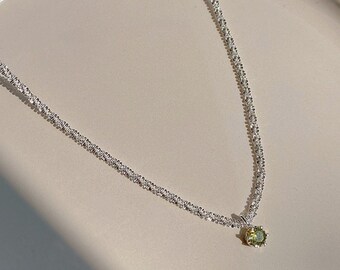 Chain silver with stone, chain with pendant, diamond cut