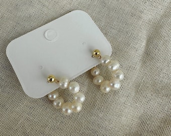 Pearl hoop earrings, small gold earrings with pearls