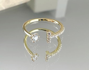 Fijne gouden ring met edelstenen, gouden statement ring, midi ring goud, stapelring