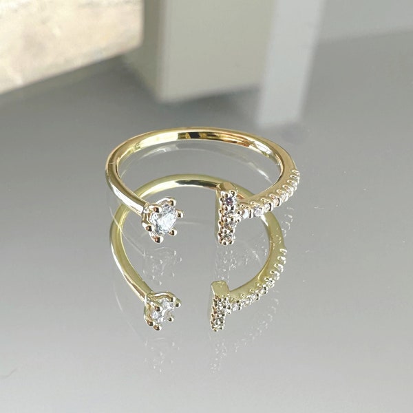 Feiner Gold Ring mit Schmucksteinen, Gold Statementring, Midi Ring Gold, Stapelring