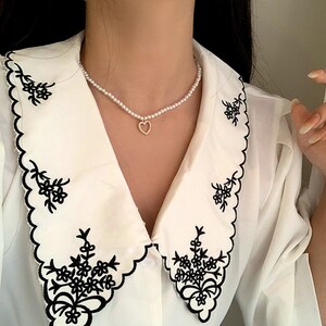 Collar de perlas con colgante de corazón, gargantilla de perlas sencilla imagen 5