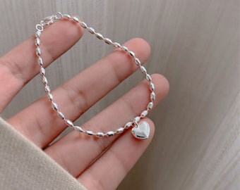 Silver bracelet with heart pendant, fine bracelet silver women, heart bracelet silver, bracelets, minimalist, bridesmaids