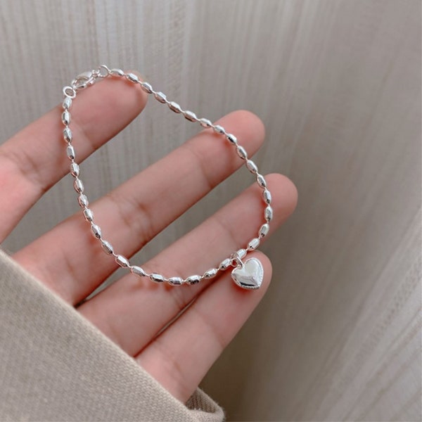 Silver bracelet with heart pendant, fine bracelet silver women, heart bracelet silver, bracelets, minimalist, bridesmaids