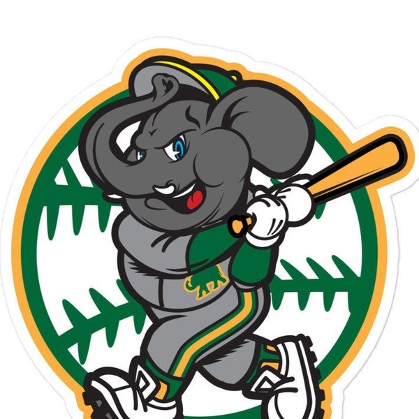 Oakland A's Elephant Swinging for the Fences Baseball Sticker