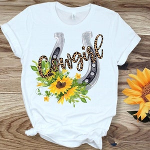 Cowgirl Horseshoe Shirt | Mom and Me | Womens and Girls | Horse | Sunflower | Cowgirl Tee