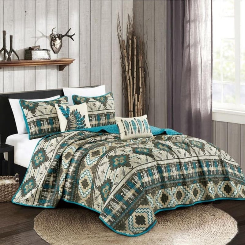 Totem Aztec Pattern Print Bed Set Quilt