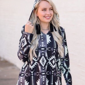 Arizona Drive Hoodie | Black and White Aztec Pullover | Super Soft, Comfy Material | Flowy