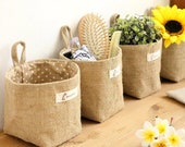 Hanging basket of burlap Jute basket with handle small woven storage basket Boho Storage Baskets Handmade wall basket