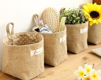 Hanging basket of burlap | Jute basket with handle |  small woven storage basket | Boho Storage Baskets | Handmade wall basket