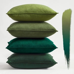 Set of 4 Green Plain Velvet Cushion Covers Green series | 50x50 | 50x30 | 30x30 | Green Velvet | Decorative pillowcases | Throw Pillow | sofa cover