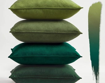 Ensemble de 4 housses de coussin en velours uni vert Série verte | 50x50 | 50x30 | 30x30 | Velours Vert | Taies d'oreiller décoratives | Coussin | Couverture de canapé