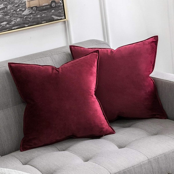 Housse coussin en velours monochrome en | rouge Taies d’oreiller en velours rouge | 50 x 50 cm | Taies d’oreiller décoratives | Coussin décoratif | Coussins de canapé