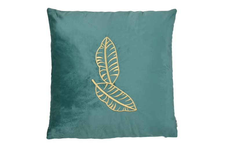 Boho velvet cushion cover with decorative embroidery in green Sofa velvet cushion cover 45 x 45 cm Velvet Pillow Cover image 5