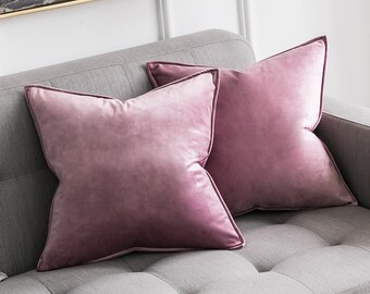 Housse coussin en velours monochrome en | rose Taies d’oreiller en velours rose | 50 x 50 cm | Taies d’oreiller décoratives | Coussin décoratif | Coussins de canapé