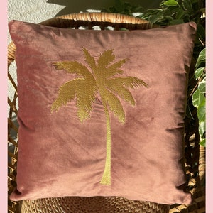 Boho velvet cushion cover with decorative gold embroidery in pink | Sofa velvet cushion cover | 45 x 45 cm | Velvet Pillow Cover