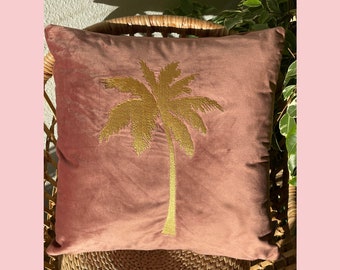 Boho Samt Kissenhülle mit dekorativer Gold stickerei in Rosa | Sofa Samt Kissenbezug | 45 x 45cm | velvet pillow cover