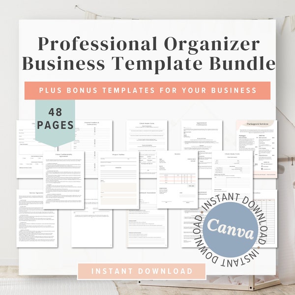 Professional Organizer Business Templates, Editable Canva Forms Bundle for Pro Organizing