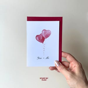 Biglietto di anniversario personalizzato - Iniziali individuali per moglie, fidanzata, marito - Dolci palloncini a forma di cuore con acquerello, partner, relazione, amore