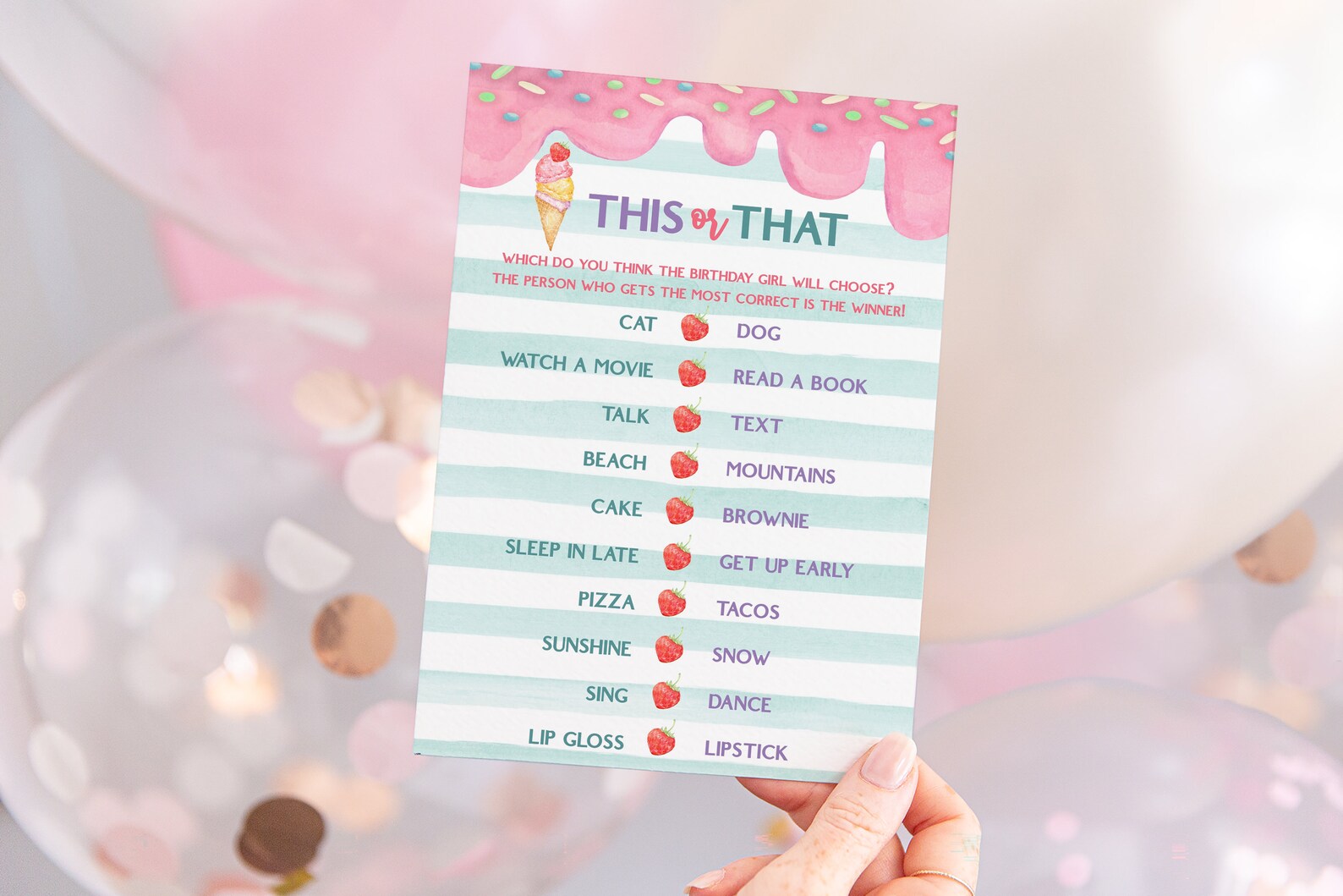 Printable Birthday Party Games Ice Cream Party Game Birthday Etsy
