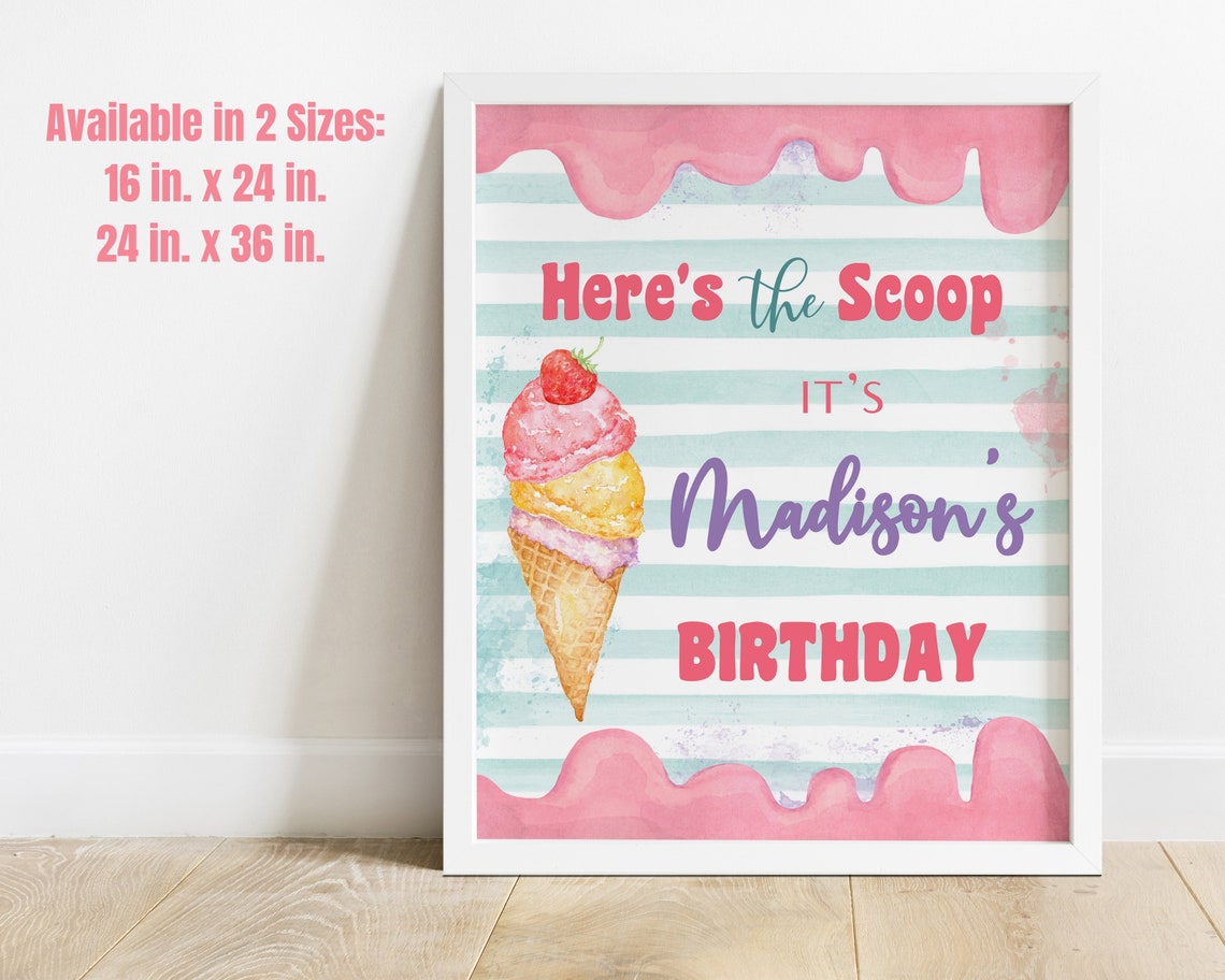 Printable Here's the Scoop Ice Cream Party Sign Template | Etsy