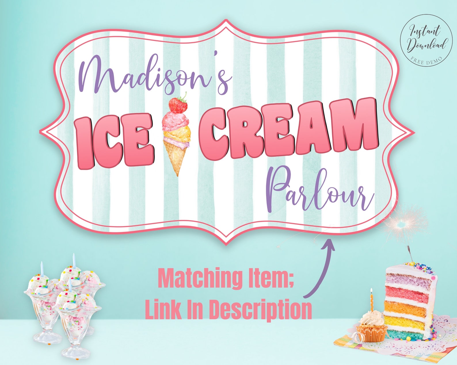 Printable Here's the Scoop Ice Cream Party Sign Template | Etsy