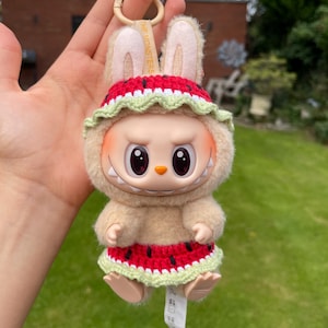 Crochet Labubu Watermelon Costume, Crochet Labubu Clothes, Crochet Labubu Outfit, Crochet Labubu Clothing, Watermelon, Handmade