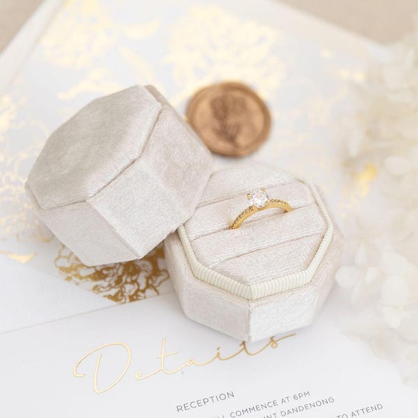 Boîte octogonale en velours à trois anneaux, cérémonie de mariage, porteur d'alliances