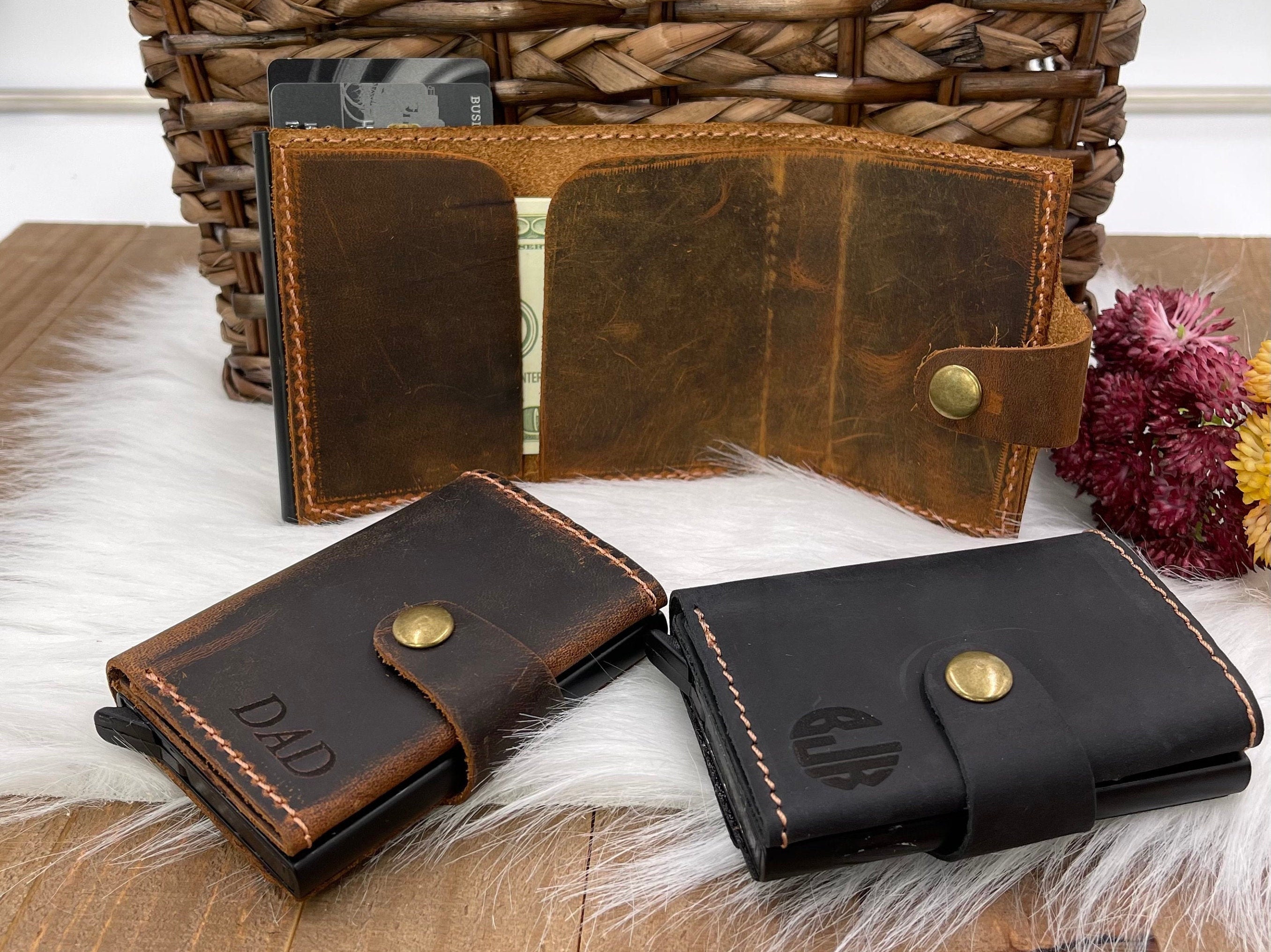 Minimalist Men Leather Wallet Pop up Credit Card Wallet Etsy