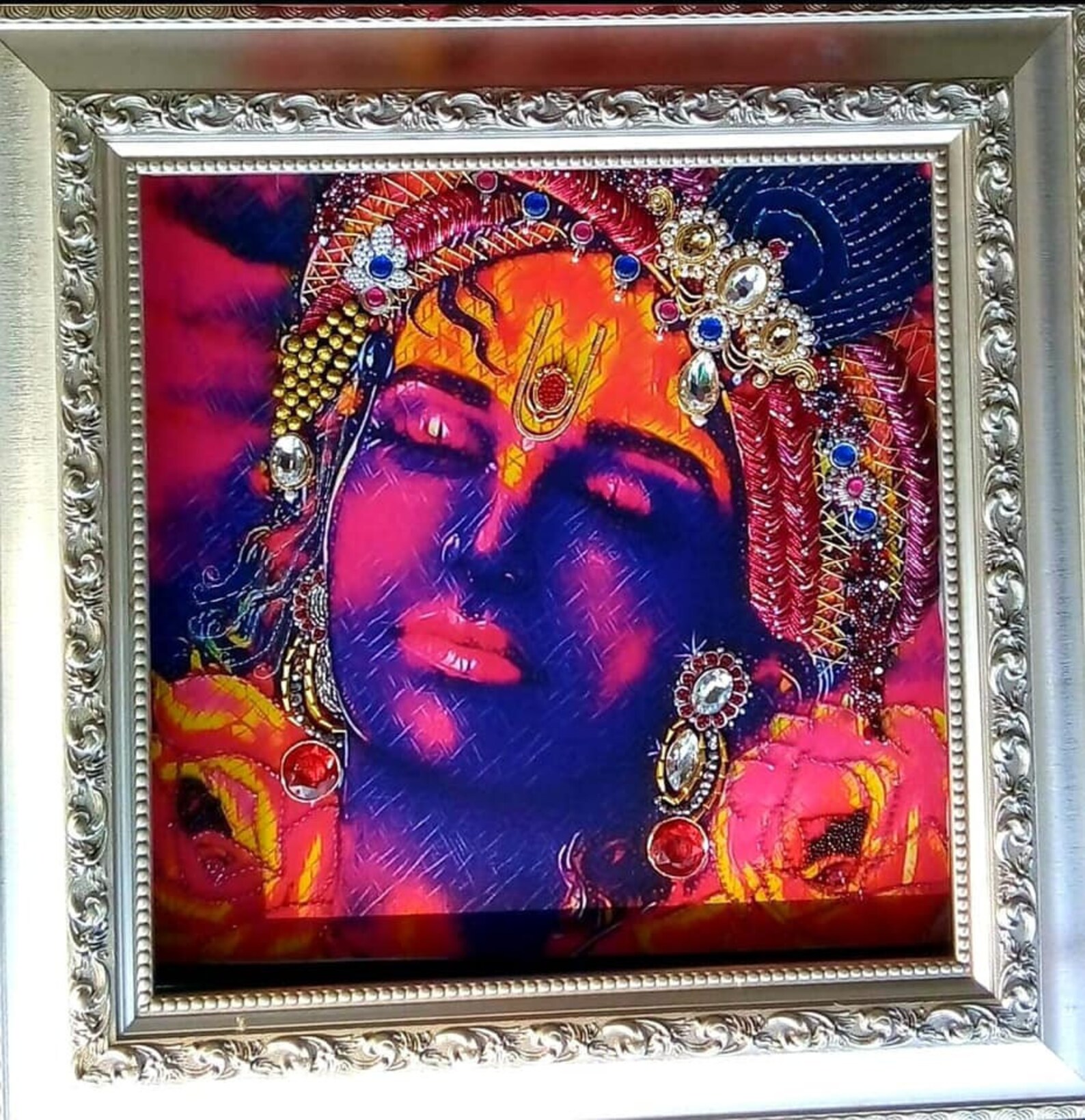 Wall art krishna hand embroidery home decor silver framed  etsy Wall art krishna hand embroidery home decor silver framed  etsy