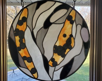 Round stained glass panel, window hanging