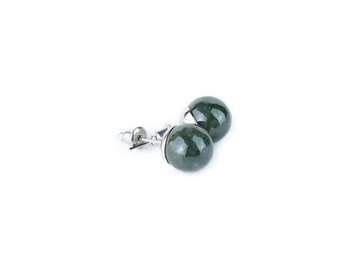 Burmese Jade Earrings: Spherical Elegance in Sterling Silver