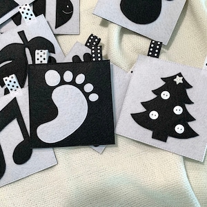Babys Neugeborene Schwarz Weiß Sensorische Montessori Filz 10 Karten Set Doppelseitige Baby Shower Geschenk Bis zu 6 Monate Smart Baby Entwicklungsspielzeug