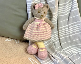 Doll Bear Teddy Girl, Baby Shower Gift, Cute Cozy Knitted Bear, Soft Toy Stuffed Animal Doll, Baby Gift First Birthday Gift, Crochet Animals