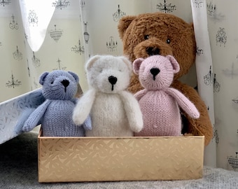 Mini Teddy Bear Stuffed Animal Hand Knitted Soft Wool