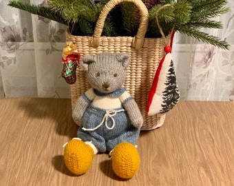 Doll Bear Teddy Boy, Birthday Gift, Cute Cozy Knitted Bear, Soft Toy Stuffed Animal Doll, Baby Gift, First Christmas Gift, Crochet Animals