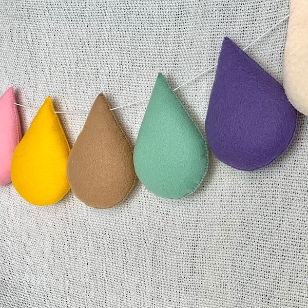 Raindrops Garland, Drops Garland, Droplet Garland, Teardrop Wall Decoration, Nursery Wall Hanging Art Wool Felt Garland Nursery Decor