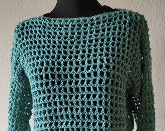 Mesh Pullover -  gehäkelter Pulli - Häkeltop mit langen Ärmeln -verschiedene Farben - transparenter Wollpullover