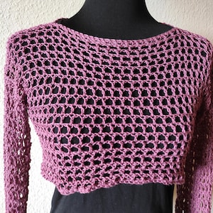 Mesh cropped Pullover -  crop Top - crop Häkeltop mit langen Ärmeln - weicher, transparenter Pullover
