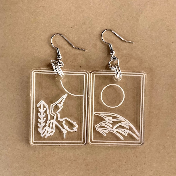 Hanafuda Earrings: Sun and Moon Design | Original clear acrylic engraved earrings