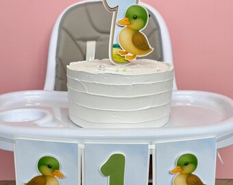 Duck Birthday: High Chair Banner, Cake Topper