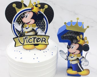 Royal Blue Prince Mickey Mouse Cake Topper: Personalized Birthday Decor