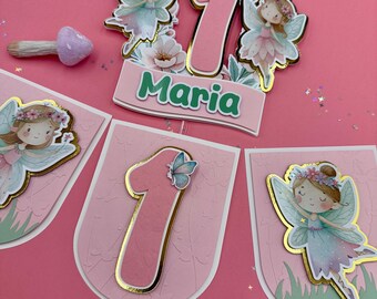 Fairy 1st Birthday Banner, Cake Topper, Girl Party Decor