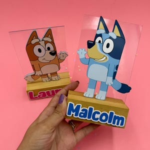 Bluey Party Centerpiece: Wood Block & Acrylic, Customizable