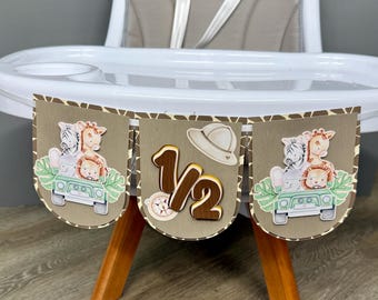 Safari High Chair Banner: Jungle Animals 1/2 Birthday Party Decoration