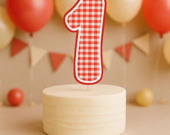 Gingham 'One' Cake Topper - First Birthday Party Decoration