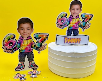 6 7 Cake Topper Birthday: 6-7 Face Toppers, Six Seven Meme