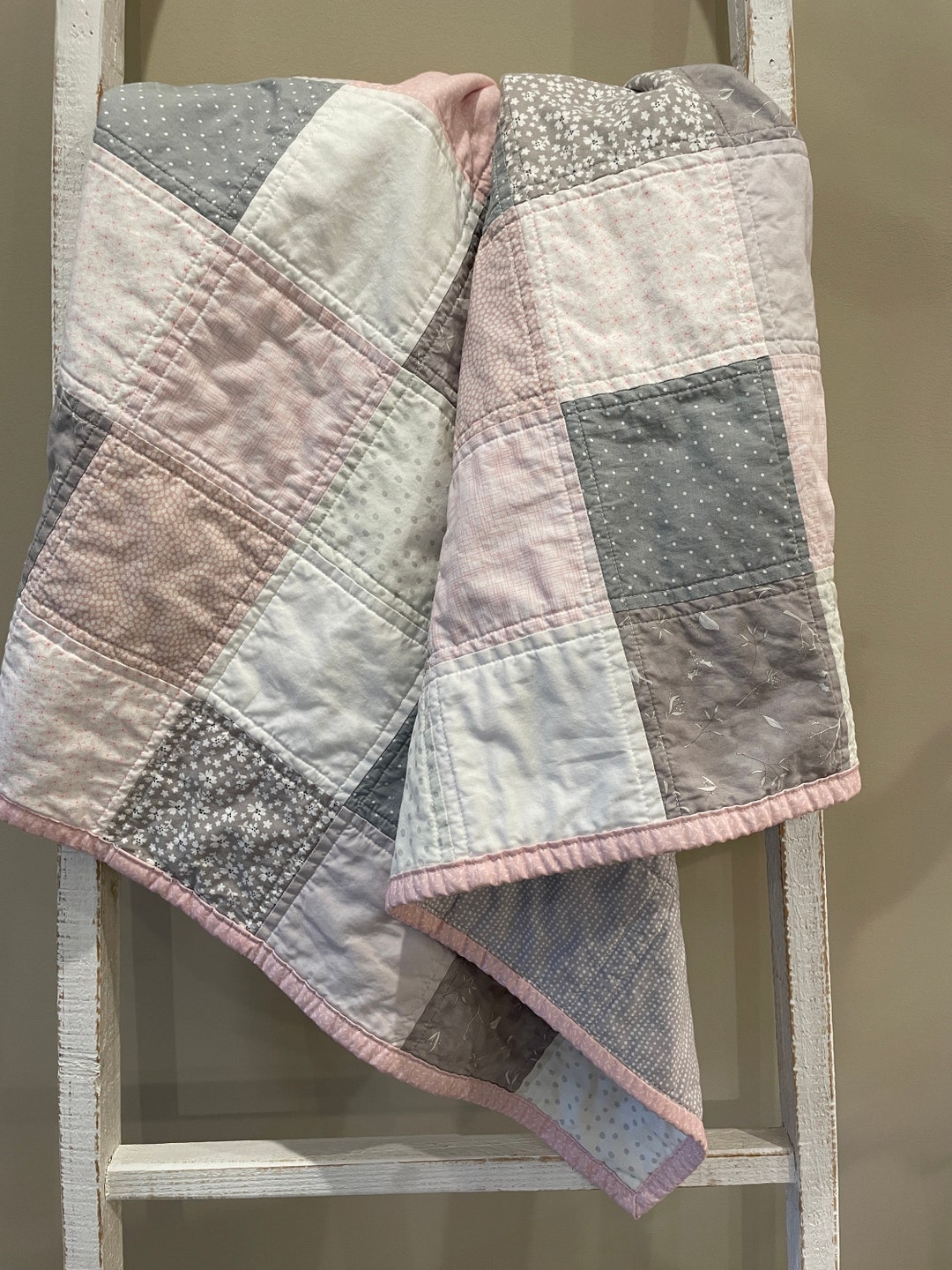 Pink and Gray Birds Baby Girl Quilt Gray Baby Quilt Pink Etsy