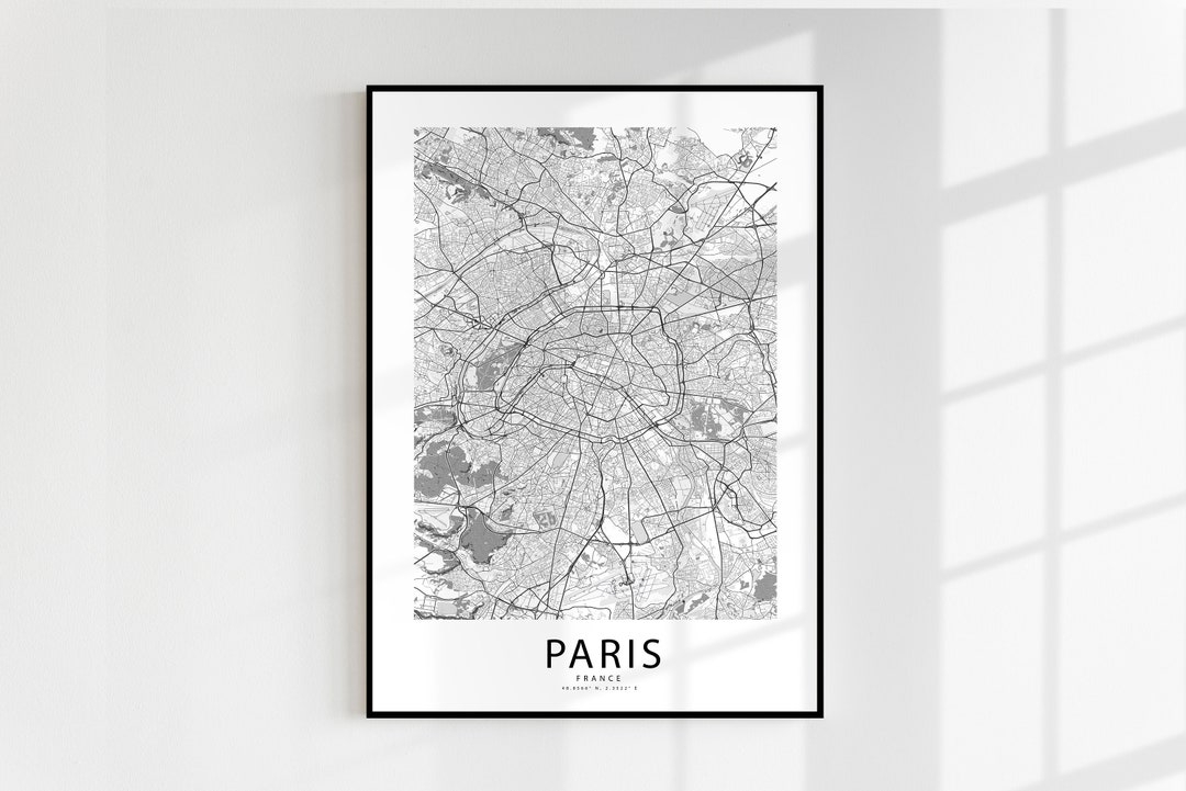 Paris City Map Paris Map Poster Paris Map Wall Art Paris Etsy