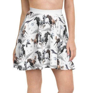 Women’s or Teens Horse Lover’s Skater Skirt, Tennis Skirt, Black, white, grey, Equestrian, Cute Horse print, UniqueUnique, Rare